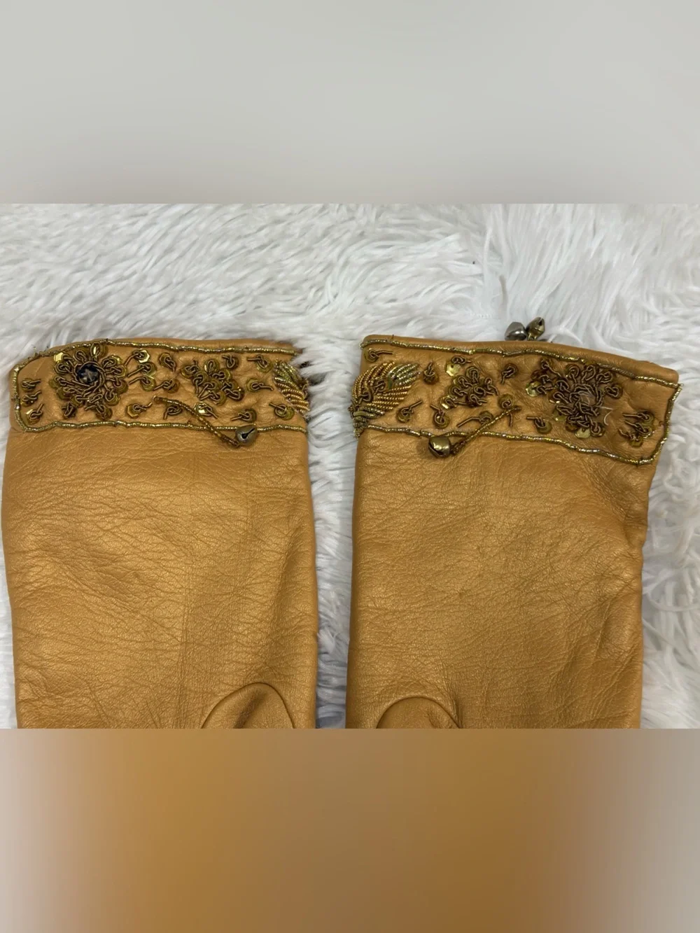 Embellished Tan Leather Women's Gloves
